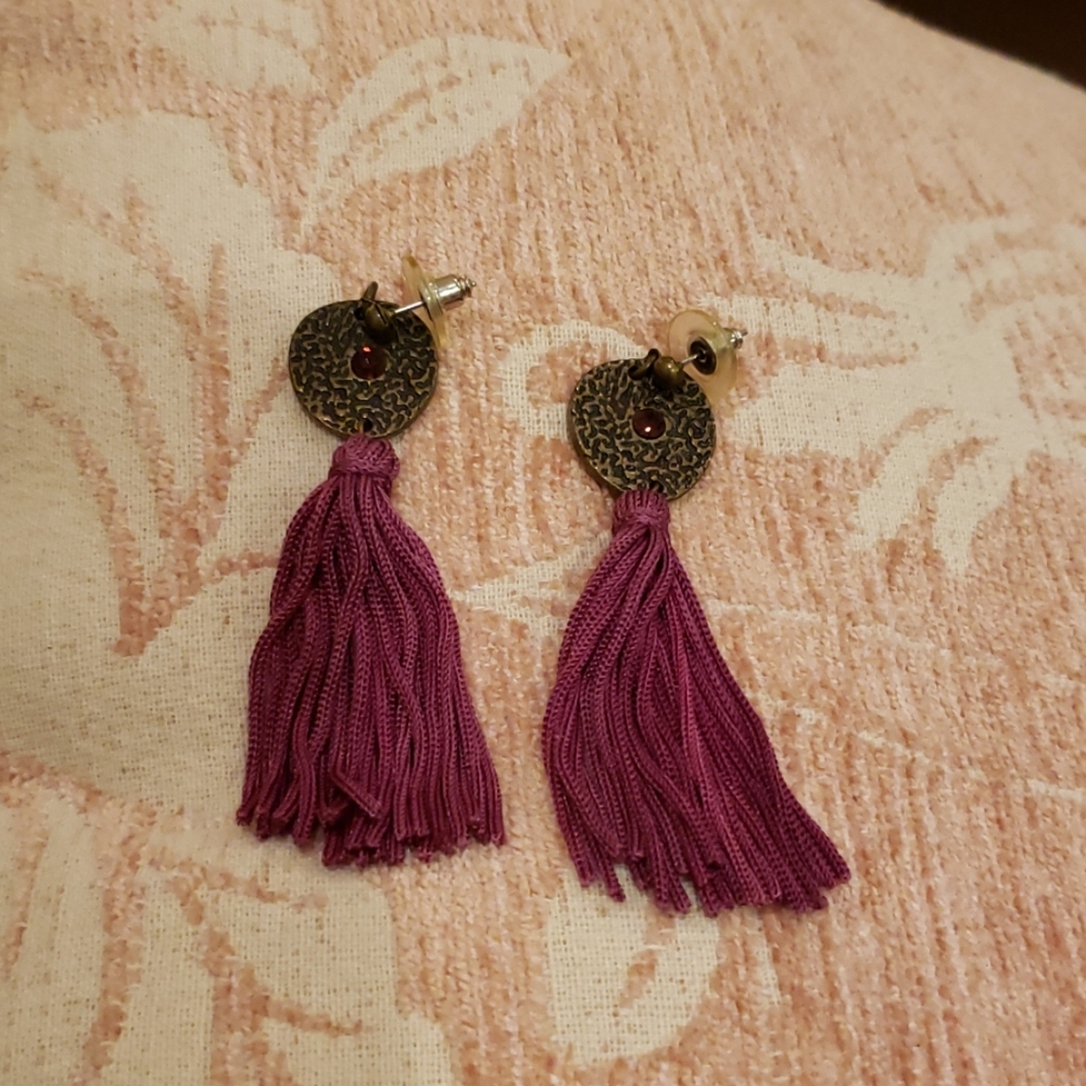 Vintage Goldtone Purple Tassle Earrings